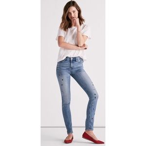 Rare Lucky Brand Ava Mid Rise Skinny With Ditsy Bug Embroidery